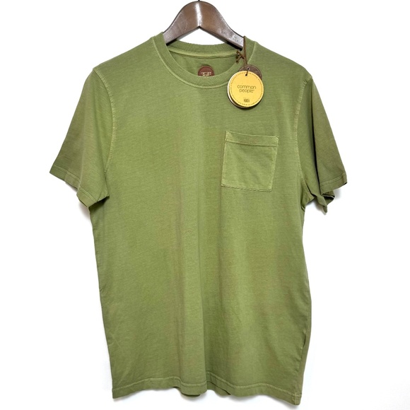 NWT COMMON PEOPLE Plain GD Tee Men's Size S 100% Cotton Army Green Patch Pocket - Picture 1 of 10